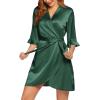 image:imageEkouaer Womens Satin Robe Valentines Lingerie for Women Kimono Bathrobe Short Ruffle Belted Robes Bridesmaids SleepwearEvergreen