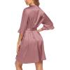 image:imageEkouaer Womens Satin Robe Valentines Lingerie for Women Kimono Bathrobe Short Ruffle Belted Robes Bridesmaids SleepwearGray Purple