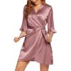 image:imageEkouaer Womens Satin Robe Valentines Lingerie for Women Kimono Bathrobe Short Ruffle Belted Robes Bridesmaids SleepwearGray Purple