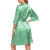 image:imageEkouaer Womens Satin Robe Valentines Lingerie for Women Kimono Bathrobe Short Ruffle Belted Robes Bridesmaids SleepwearIce Green