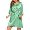 image:imageEkouaer Womens Satin Robe Valentines Lingerie for Women Kimono Bathrobe Short Ruffle Belted Robes Bridesmaids SleepwearIce Green