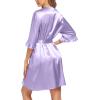 image:imageEkouaer Womens Satin Robe Valentines Lingerie for Women Kimono Bathrobe Short Ruffle Belted Robes Bridesmaids SleepwearLavender