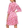 image:imageEkouaer Womens Satin Robe Valentines Lingerie for Women Kimono Bathrobe Short Ruffle Belted Robes Bridesmaids SleepwearLeopard Heart