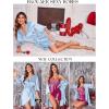 image:imageEkouaer Womens Satin Robe Valentines Lingerie for Women Kimono Bathrobe Short Ruffle Belted Robes Bridesmaids SleepwearLight Blue