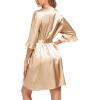 image:imageEkouaer Womens Satin Robe Valentines Lingerie for Women Kimono Bathrobe Short Ruffle Belted Robes Bridesmaids SleepwearLight Khaki