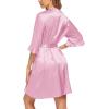 image:imageEkouaer Womens Satin Robe Valentines Lingerie for Women Kimono Bathrobe Short Ruffle Belted Robes Bridesmaids SleepwearMisty Rose