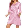 image:imageEkouaer Womens Satin Robe Valentines Lingerie for Women Kimono Bathrobe Short Ruffle Belted Robes Bridesmaids SleepwearMisty Rose