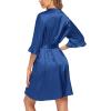 image:imageEkouaer Womens Satin Robe Valentines Lingerie for Women Kimono Bathrobe Short Ruffle Belted Robes Bridesmaids SleepwearNavy