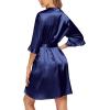 image:imageEkouaer Womens Satin Robe Valentines Lingerie for Women Kimono Bathrobe Short Ruffle Belted Robes Bridesmaids SleepwearNavy Blue