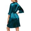 image:imageEkouaer Womens Satin Robe Valentines Lingerie for Women Kimono Bathrobe Short Ruffle Belted Robes Bridesmaids SleepwearPeacock Blue