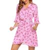 image:imageEkouaer Womens Satin Robe Valentines Lingerie for Women Kimono Bathrobe Short Ruffle Belted Robes Bridesmaids SleepwearPink Bow