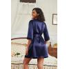 image:imageEkouaer Womens Satin Robes 34 Sleeve Silk Robes Short Kimono Sexy Bride Bathrobes Lace Trim Loungewear with PocketsNavy Blue