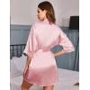 image:imageEkouaer Womens Satin Robes Sexy Lace Cami Nightwear Silk Bridesmaid Lingerie Kimono 34 Sleeve SleepwearPink
