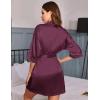 image:imageEkouaer Womens Satin Robes Sexy Lace Cami Nightwear Silk Bridesmaid Lingerie Kimono 34 Sleeve SleepwearPlum Red