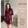 image:imageEkouaer Womens Satin Robes Sexy Lace Cami Nightwear Silk Bridesmaid Lingerie Kimono 34 Sleeve SleepwearPlum Red