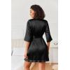 image:imageEkouaer Womens Satin Robes Silk Kimono Bath Robe Short Ruffled Hem Bride Bridesmaid Sleepwear with Pockets01black