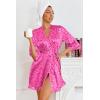 image:imageEkouaer Womens Satin Robes Silk Kimono Bath Robe Short Ruffled Hem Bride Bridesmaid Sleepwear with Pockets01hot Pink Leopard