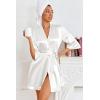 image:imageEkouaer Womens Satin Robes Silk Kimono Bath Robe Short Ruffled Hem Bride Bridesmaid Sleepwear with Pockets01white