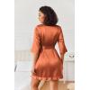 image:imageEkouaer Womens Satin Robes Silk Kimono Bath Robe Short Ruffled Hem Bride Bridesmaid Sleepwear with PocketsBrown
