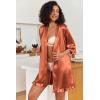 image:imageEkouaer Womens Satin Robes Silk Kimono Bath Robe Short Ruffled Hem Bride Bridesmaid Sleepwear with PocketsBrown