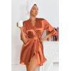 image:imageEkouaer Womens Satin Robes Silk Kimono Bath Robe Short Ruffled Hem Bride Bridesmaid Sleepwear with PocketsBrown