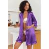 image:imageEkouaer Womens Satin Robes Silk Kimono Bath Robe Short Ruffled Hem Bride Bridesmaid Sleepwear with PocketsDeep Purple