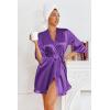 image:imageEkouaer Womens Satin Robes Silk Kimono Bath Robe Short Ruffled Hem Bride Bridesmaid Sleepwear with PocketsDeep Purple