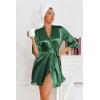 image:imageEkouaer Womens Satin Robes Silk Kimono Bath Robe Short Ruffled Hem Bride Bridesmaid Sleepwear with PocketsEvergreen