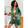 image:imageEkouaer Womens Satin Robes Silk Kimono Bath Robe Short Ruffled Hem Bride Bridesmaid Sleepwear with PocketsEvergreen