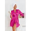 image:imageEkouaer Womens Satin Robes Silk Kimono Bath Robe Short Ruffled Hem Bride Bridesmaid Sleepwear with PocketsHot Pink