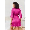 image:imageEkouaer Womens Satin Robes Silk Kimono Bath Robe Short Ruffled Hem Bride Bridesmaid Sleepwear with PocketsHot Pink