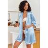 image:imageEkouaer Womens Satin Robes Silk Kimono Bath Robe Short Ruffled Hem Bride Bridesmaid Sleepwear with PocketsLight Blue
