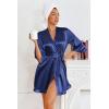 image:imageEkouaer Womens Satin Robes Silk Kimono Bath Robe Short Ruffled Hem Bride Bridesmaid Sleepwear with PocketsNavy