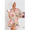 image:imageEkouaer Womens Satin Robes Silk Kimono Bath Robe Short Ruffled Hem Bride Bridesmaid Sleepwear with PocketsPink Tiger