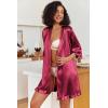 image:imageEkouaer Womens Satin Robes Silk Kimono Bath Robe Short Ruffled Hem Bride Bridesmaid Sleepwear with PocketsWine Red