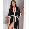 image:imageEkouaer Womens Satin Robes Silk Kimono Bathrobe 34 Sleeve Bridal Bridesmaids Robes Soft Silky Sleepwear SXXLBlack