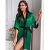 image:imageEkouaer Womens Satin Robes Silk Kimono Bathrobe 34 Sleeve Bridal Bridesmaids Robes Soft Silky Sleepwear SXXLDark Green
