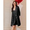 image:imageEkouaer Womens Silk Robe Set V Neck 2 Piece Satin Bathrobes 34 Sleeves Bridal Sleepwear Sexy Cami NightgownBlack