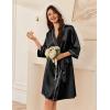 image:imageEkouaer Womens Silk Robe Set V Neck 2 Piece Satin Bathrobes 34 Sleeves Bridal Sleepwear Sexy Cami NightgownBlack