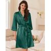 image:imageEkouaer Womens Silk Robe Set V Neck 2 Piece Satin Bathrobes 34 Sleeves Bridal Sleepwear Sexy Cami NightgownDark Green