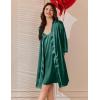 image:imageEkouaer Womens Silk Robe Set V Neck 2 Piece Satin Bathrobes 34 Sleeves Bridal Sleepwear Sexy Cami NightgownDark Green