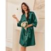 image:imageEkouaer Womens Silk Robe Set V Neck 2 Piece Satin Bathrobes 34 Sleeves Bridal Sleepwear Sexy Cami NightgownDark Green