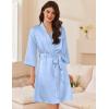 image:imageEkouaer Womens Silk Robe Set V Neck 2 Piece Satin Bathrobes 34 Sleeves Bridal Sleepwear Sexy Cami NightgownLight Blue