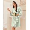 image:imageEkouaer Womens Silk Robe Set V Neck 2 Piece Satin Bathrobes 34 Sleeves Bridal Sleepwear Sexy Cami NightgownLight Green