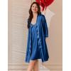 image:imageEkouaer Womens Silk Robe Set V Neck 2 Piece Satin Bathrobes 34 Sleeves Bridal Sleepwear Sexy Cami NightgownNavy
