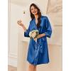 image:imageEkouaer Womens Silk Robe Set V Neck 2 Piece Satin Bathrobes 34 Sleeves Bridal Sleepwear Sexy Cami NightgownNavy