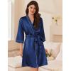 image:imageEkouaer Womens Silk Robe Set V Neck 2 Piece Satin Bathrobes 34 Sleeves Bridal Sleepwear Sexy Cami NightgownNavy Blue
