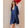image:imageEkouaer Womens Silk Robe Set V Neck 2 Piece Satin Bathrobes 34 Sleeves Bridal Sleepwear Sexy Cami NightgownNavy Blue