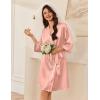 image:imageEkouaer Womens Silk Robe Set V Neck 2 Piece Satin Bathrobes 34 Sleeves Bridal Sleepwear Sexy Cami NightgownPastel Pink