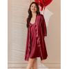 image:imageEkouaer Womens Silk Robe Set V Neck 2 Piece Satin Bathrobes 34 Sleeves Bridal Sleepwear Sexy Cami NightgownWine Red